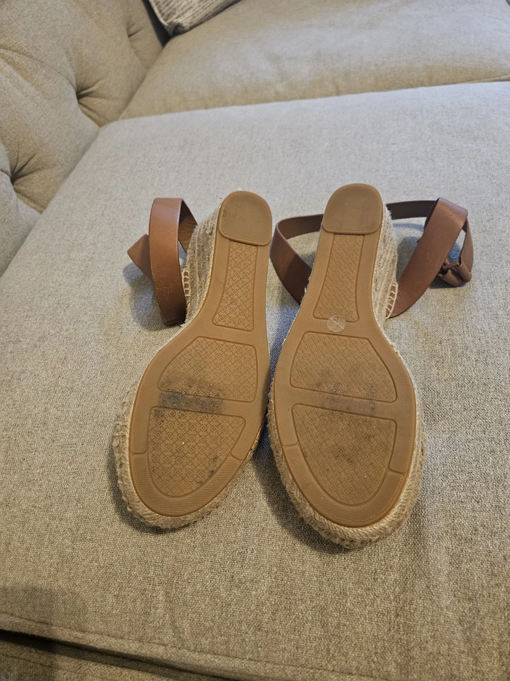 Tory Burch Brown Leather & Metallic Espadrille Sandals 9.5 Great Condition